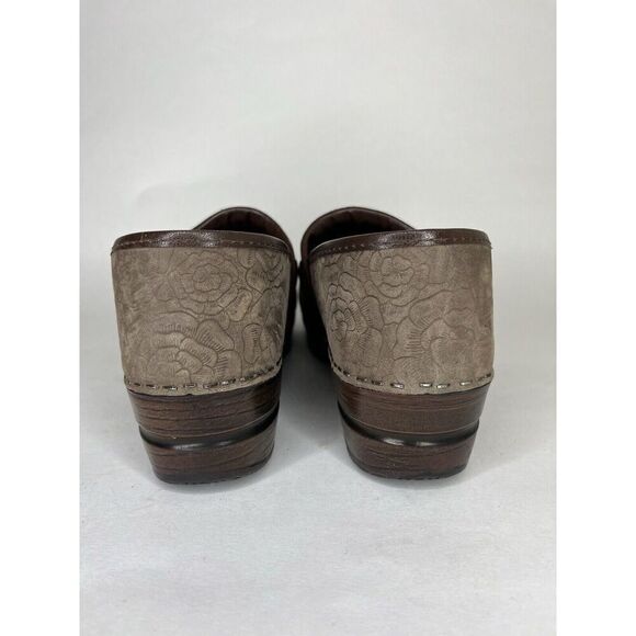 Sanita Shoes Clogs Women Size 40 US 9 Brown Leather Floral - Picture 11 of 15